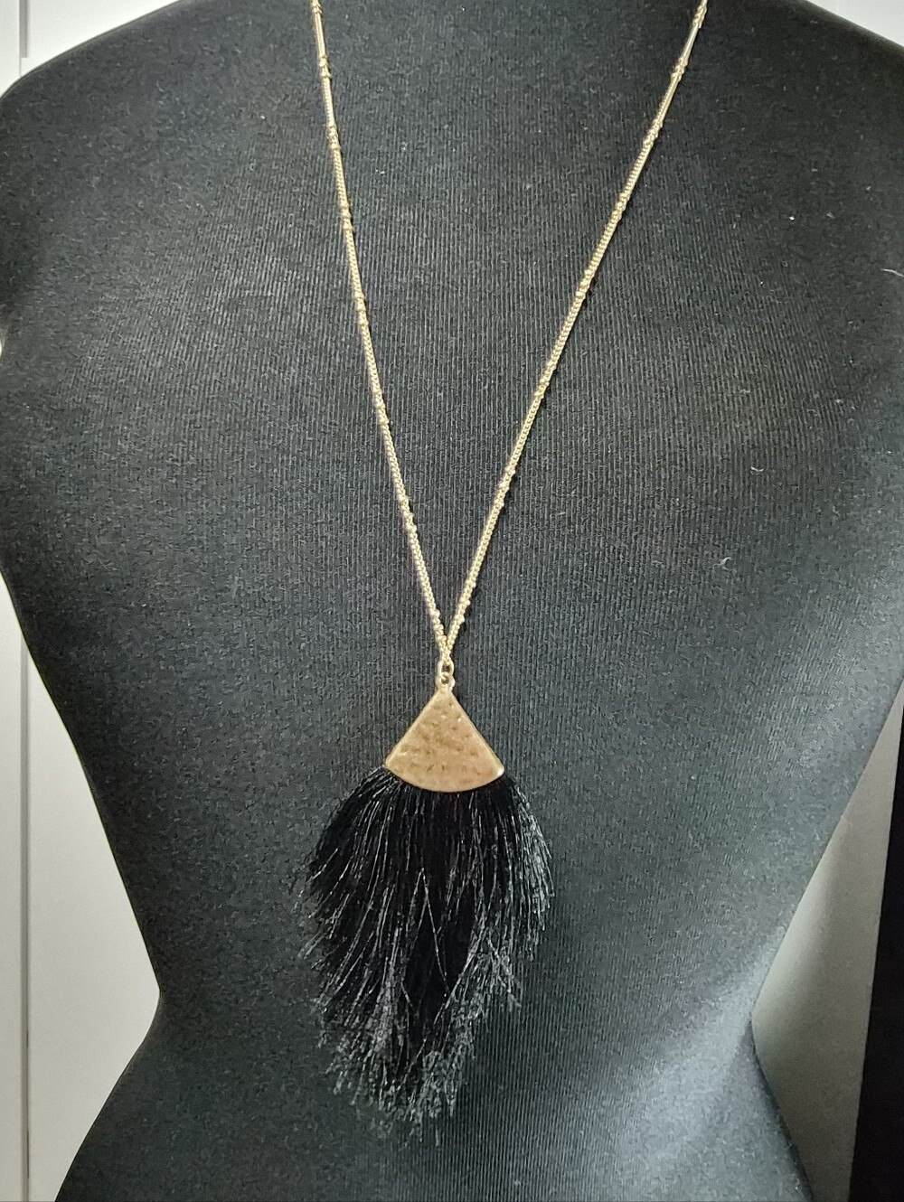 Anthropologie Style Black Tassel Long Statement Necklace